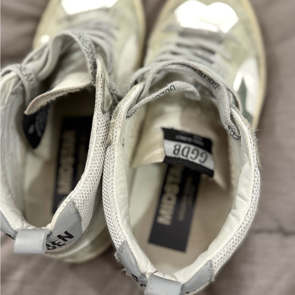 Golden Goose Mid White Leather Sneakers with Green Star size 37 - Picture 7 of 11